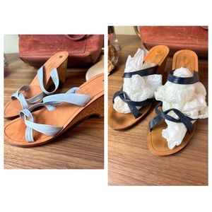 Bundle of Two Andrea Biani Cork Pump Slip On Sandals Light Blue Straps Black